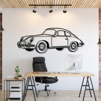 Porsche 1964 356 SC perspective metal wall art – laser-cut 2 mm textured steel with matte powder-coat finish