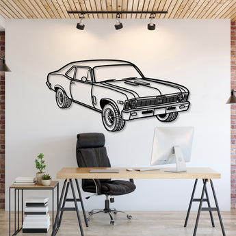 Chevrolet Nova Yenko (1969) perspective metal wall art – laser-cut 2 mm textured steel with matte powder-coat finish