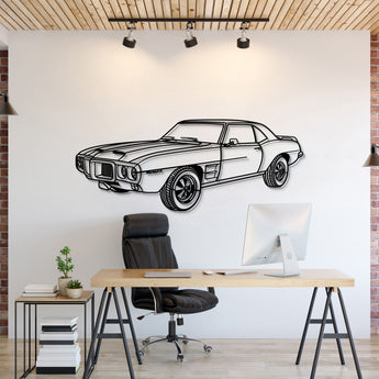 Pontiac Firebird Trans (1969) perspective metal wall art – laser‑cut 2 mm textured steel with matte powder‑coat finish