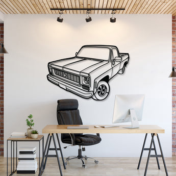 Chevrolet C10 (1973) perspective metal wall art – laser-cut 2 mm textured steel with matte powder-coat finish