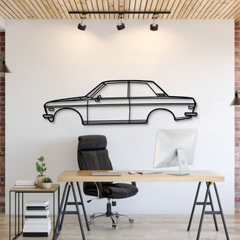 1970 Datsun 510 metal car wall art – classic Japanese compact performance silhouette
