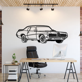 Mercury Cougar (1970) perspective metal wall art – laser-cut 2 mm textured steel with matte powder-coat finish