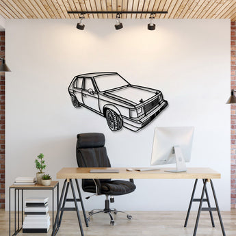 Plymouth Horizon (1980) perspective metal wall art – laser-cut 2 mm textured steel with matte powder-coat finish