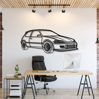 1993 Honda Civic HB Drag perspective metal wall art – sleek JDM silhouette décor