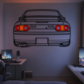 1997 Nissan 180SX rear view neon-lit metal wall art