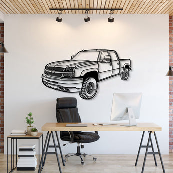 Chevrolet Silverado 2500 (2003) perspective metal wall art – laser-cut 2 mm textured steel with matte powder-coat finish