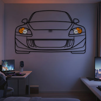 2004 Honda S2000 front view neon-lit metal wall art