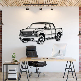 GMC Sierra Denali 1500 Crew Cab (2005) perspective metal wall art – laser-cut 2 mm textured steel with matte powder-coat finish