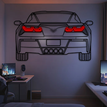 Corvette C7 Z51 rear view neon metal wall art