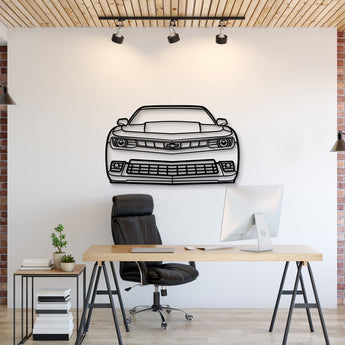 2014 Chevrolet Camaro front view metal wall art – laser-cut steel silhouette with matte powder-coated finish