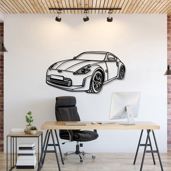 Nissan 370Z (2015) perspective metal wall art – laser‑cut 2 mm textured steel with matte powder‑coat finish