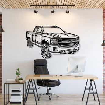 Chevrolet 2018 Silverado 1500 LT perspective metal wall art – laser-cut 2 mm textured steel with matte powder‑coat finish