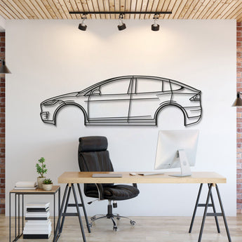 1. 2020 Model X Performance metal wall art crafted from laser-cut 2 mm steel with matte textured finish and elevation screws for a 3D floating effect.