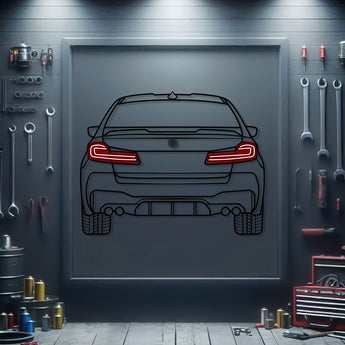 2021 BMW M5 Competition back view metal neon car wall art – laser-cut steel décor for performance sedan enthusiasts