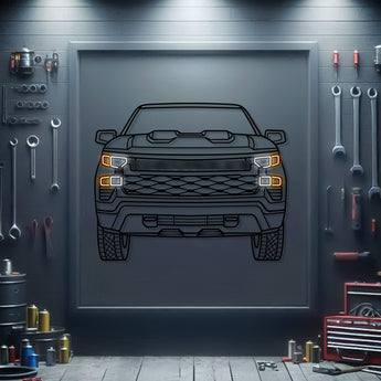 Chevrolet Silverado 1500 Trail Boss 2022 front silhouette neon wall art – ready-to-hang truck décor for garage or living room