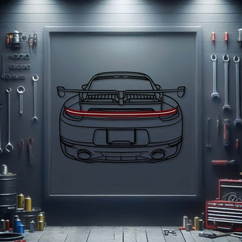 2022 Porsche Carrera 4S back view neon car wall sculpture – sleek industrial décor for modern interiors