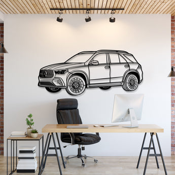 2024 Mercedes‑Benz GLE 350 perspective view metal wall art – laser‑cut steel silhouette with matte powder‑coat finish