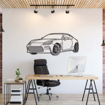 Toyota GR86 (2022) perspective metal wall art – laser-cut 2 mm textured steel with matte powder-coat finish