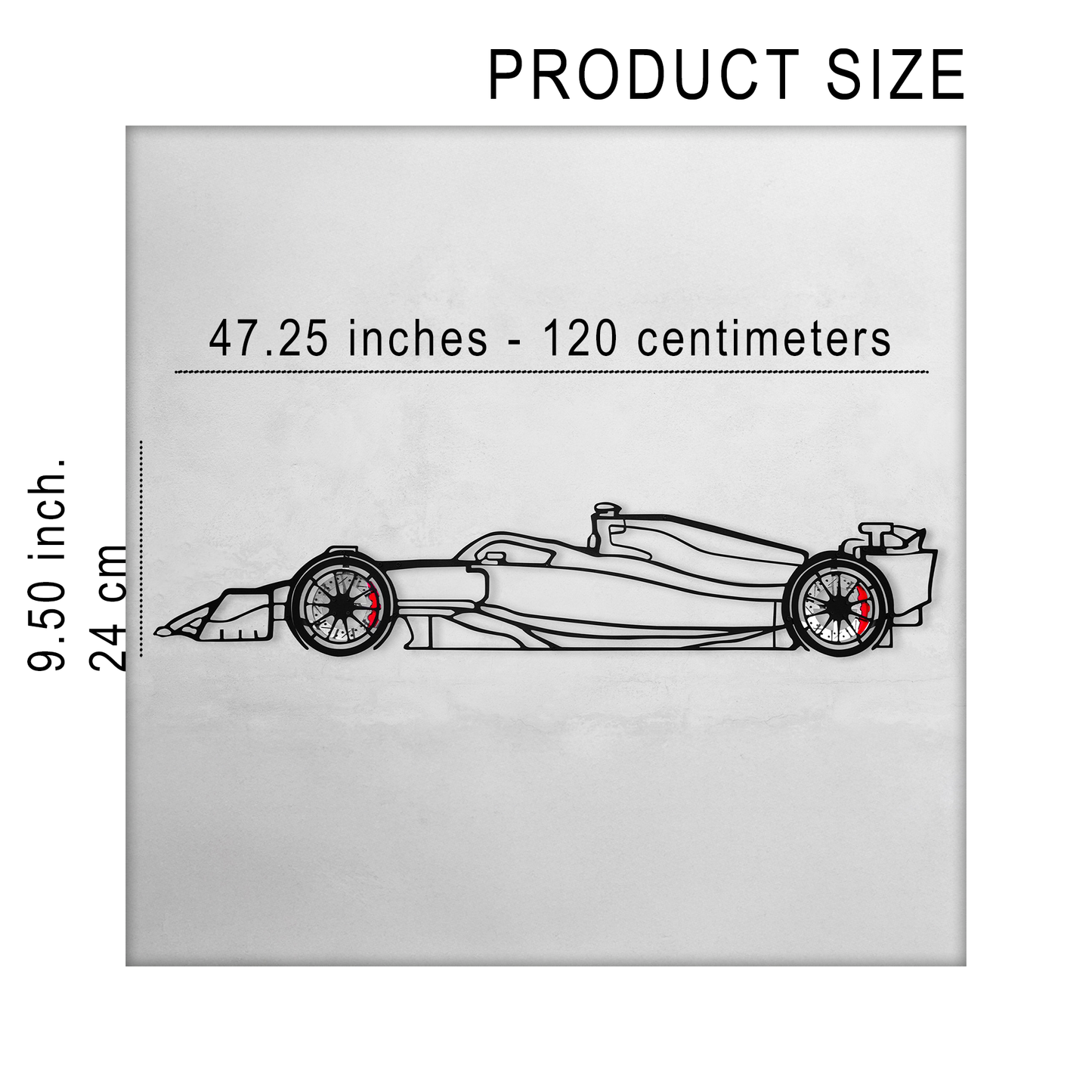 Formula 1 Wall Art – Steel Silhouette Racing Car with Spinning Wheels-KAFMEKA023