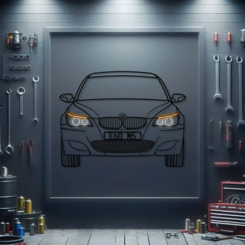 BMW E60 M5 front-view metal neon wall art – laser-cut steel décor for performance sedan fans
