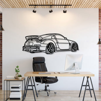 Nissan 350Z (2002–2008) perspective metal wall art – laser-cut 2 mm textured steel with matte powder-coat finish