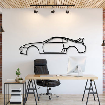 Metal car wall art featuring Toyota Supra MK4 1998 adding JDM flair to garage décor