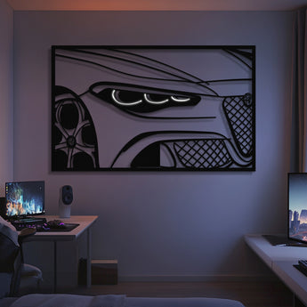 Alfa Romeo 2025 Quadrifoglio front view neon metal frame wall art