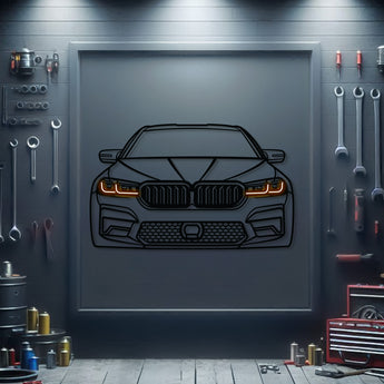 2021 BMW M5 CS front view metal neon car wall art – laser-cut steel décor for ultra-exclusive super-sedan fans