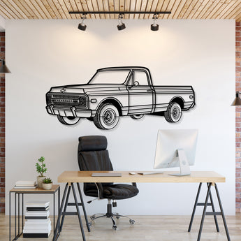 Chevrolet C10 (1968) perspective metal wall art – laser‑cut 2 mm textured steel with matte powder‑coat finish