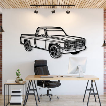 Chevrolet C10 (1984) perspective metal wall art – laser-cut 2 mm textured steel with matte powder-coat finish