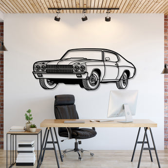 Chevrolet Chevelle SS (1970) perspective metal wall art – laser‑cut 2 mm textured steel with matte powder‑coat finish