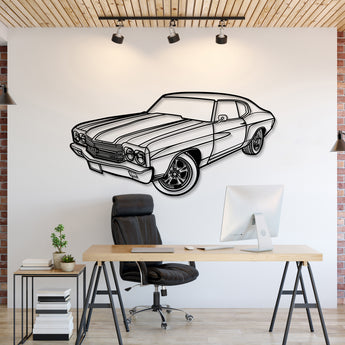 Chevrolet Chevelle SS (1970) perspective metal wall art – laser‑cut 2 mm textured steel with matte powder‑coat finish
