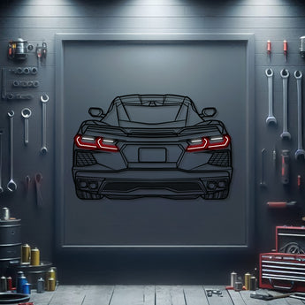 Corvette C8 rear neon metal wall decor – elevation screws create 1 cm floating 3D effect