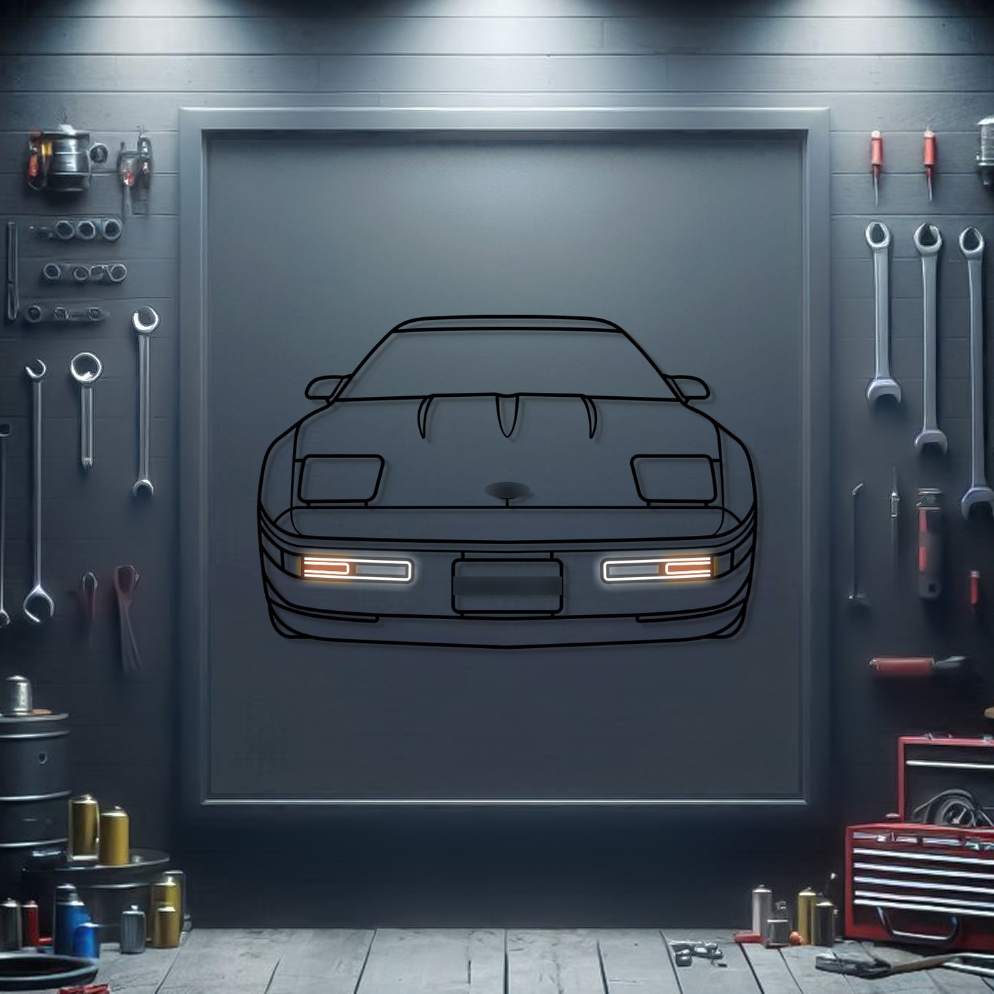 1994 Corvette front view neon-lit metal wall art silhouette