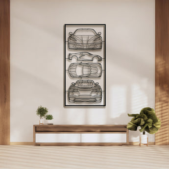 Corvette C8 quad profile metal frame silhouette wall art