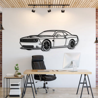 Dodge Challenger SRT (2019) perspective metal wall art – laser-cut 2 mm textured steel with matte powder-coat finish
