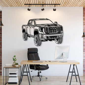 GMC Sierra 2500 Denali (2024) perspective metal wall art – laser-cut 2 mm textured steel with matte powder-coat finish