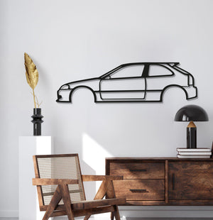 A garage wall enhanced with Honda Civic EK laser-cut metal silhouette for car enthusiasts
