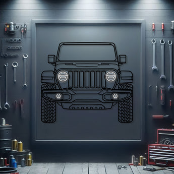 Jeep Wrangler front silhouette neon wall art – ready to hang automotive décor for garage, office, or man cave