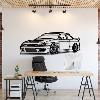 Nissan Silvia S14 Drift (1994) perspective metal wall art – laser‑cut 2 mm textured steel with matte powder‑coat finish