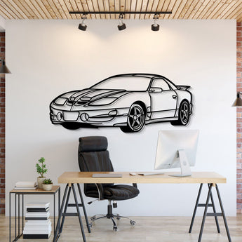 Pontiac 2002 Trans Am WS6 perspective metal wall art – laser-cut 2 mm textured steel with matte powder‑coat finish