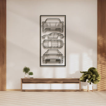 Porsche Taycan 2018 quad profile metal frame silhouette wall art