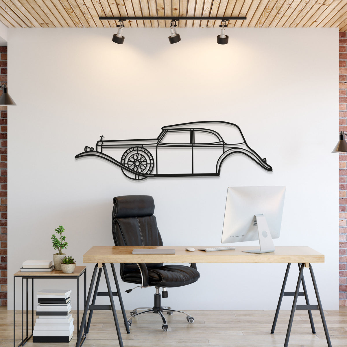 1929 Rolls-Royce Phantom II metal wall art silhouette classic luxury car decor