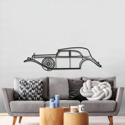 Handcrafted metal wall art of the 1929 Rolls-Royce Phantom II coupe