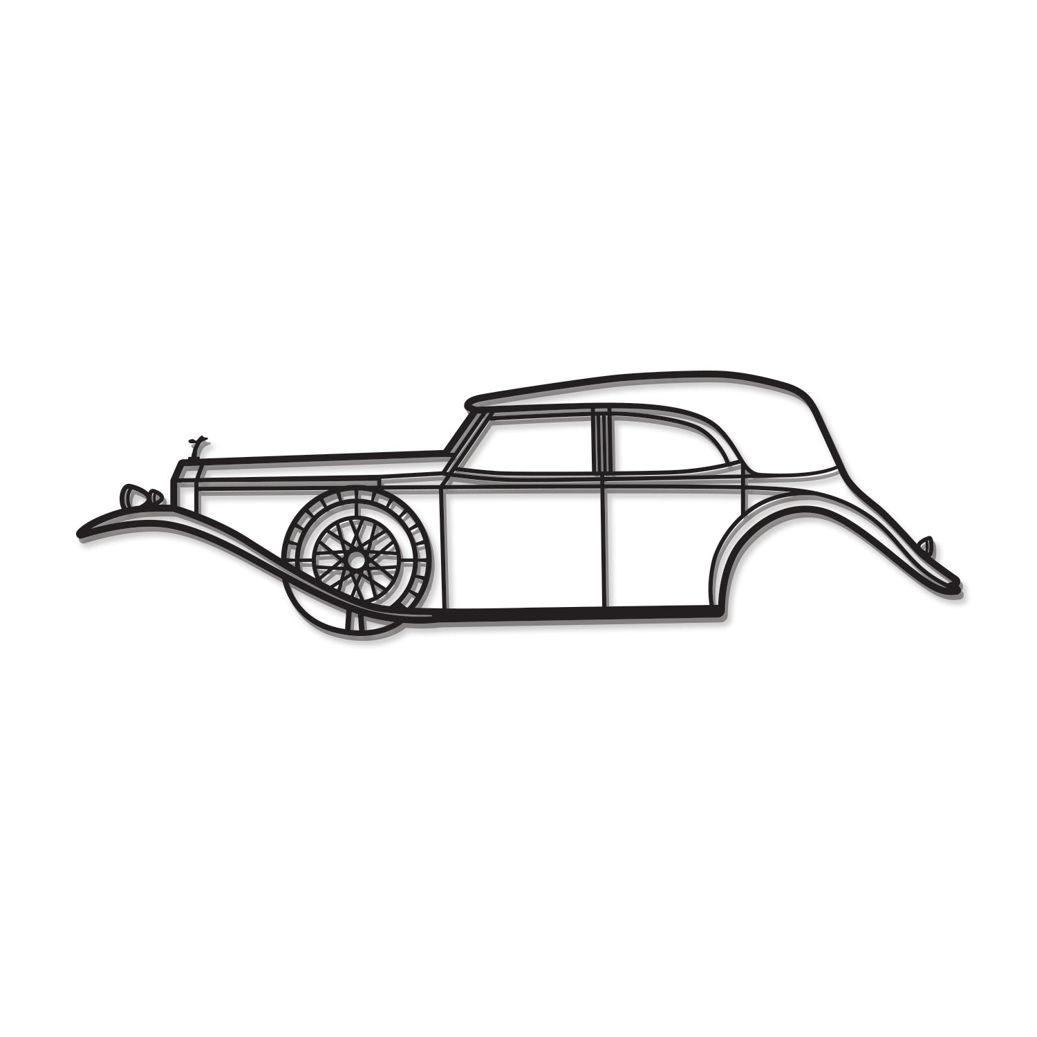 Detailed metal wall silhouette of 1929 Rolls-Royce Phantom II iconic model