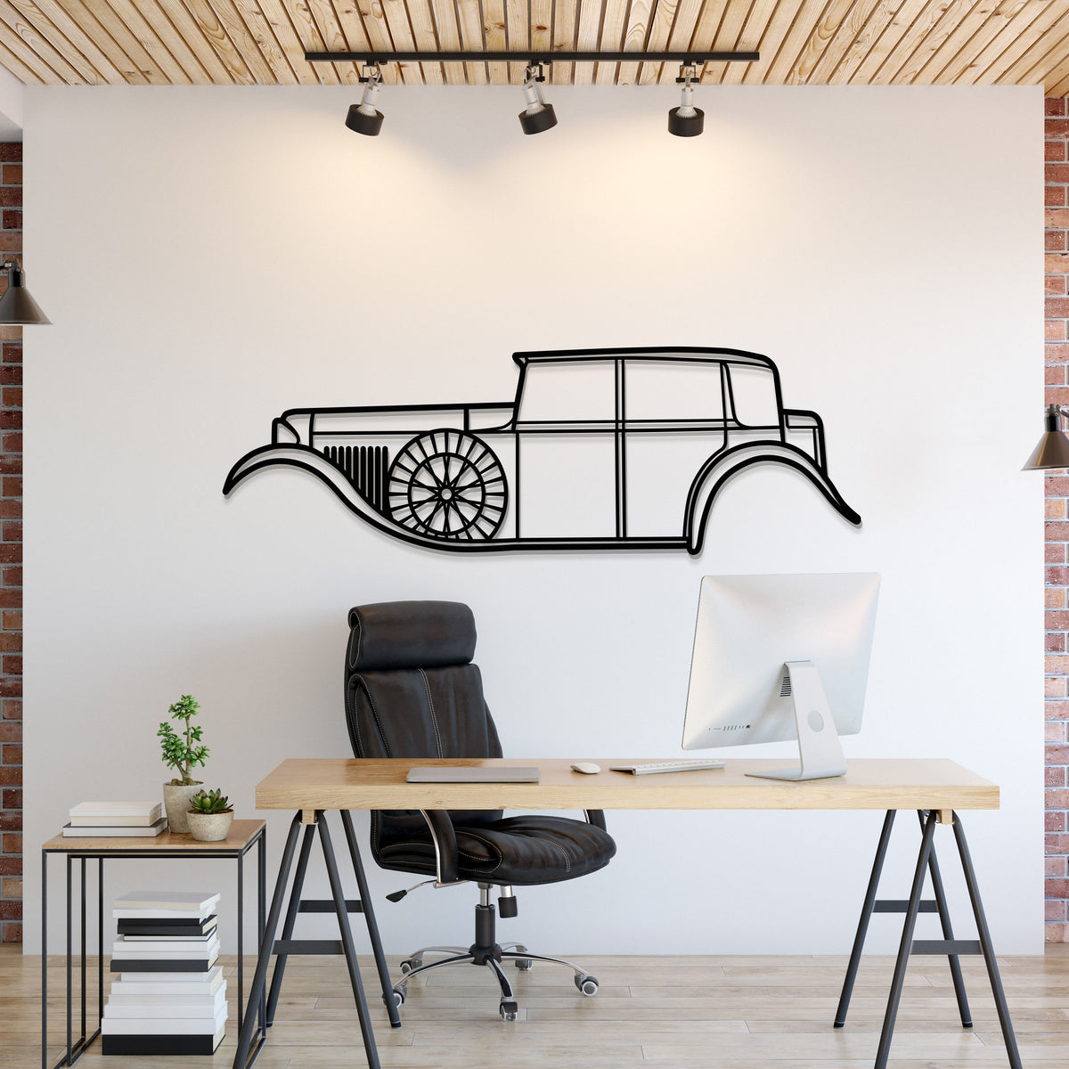 1930 Bentley 8 Litre metal car wall art silhouette for vintage garage décor