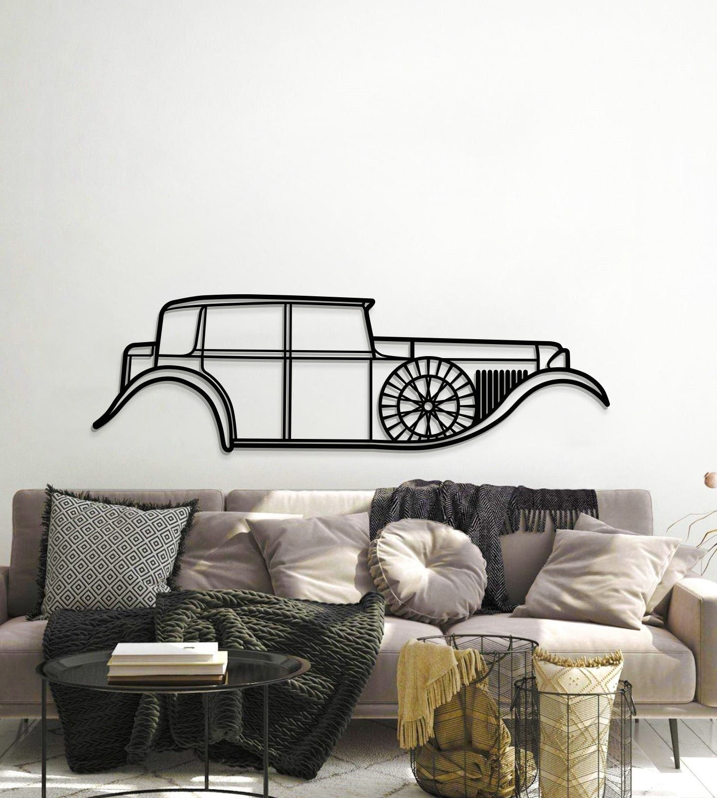 Metal wall art silhouette of 1930 Bentley 8 Litre for study or home office