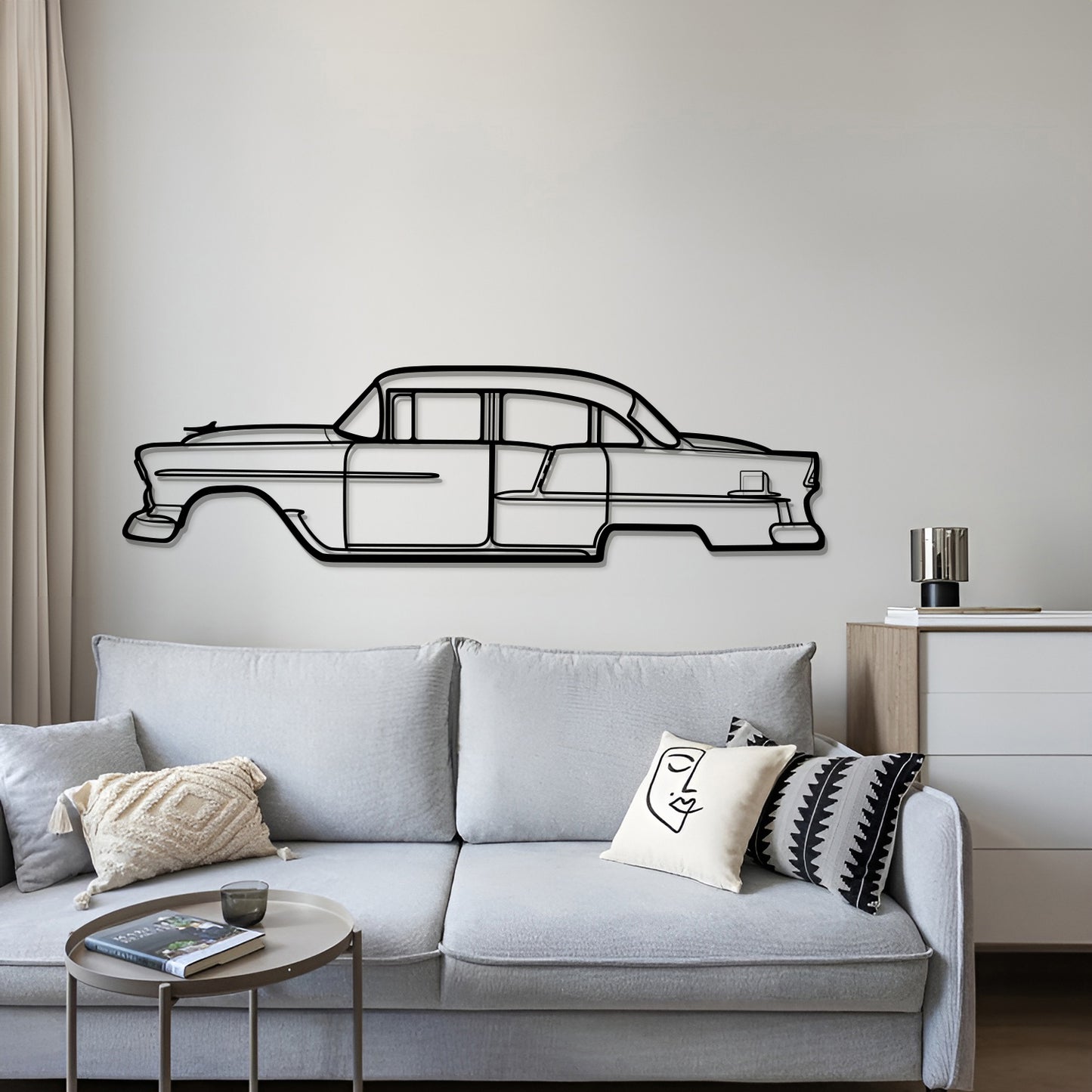 Vintage 1955 Chevrolet Bel Air metal wall decoration with retro style
