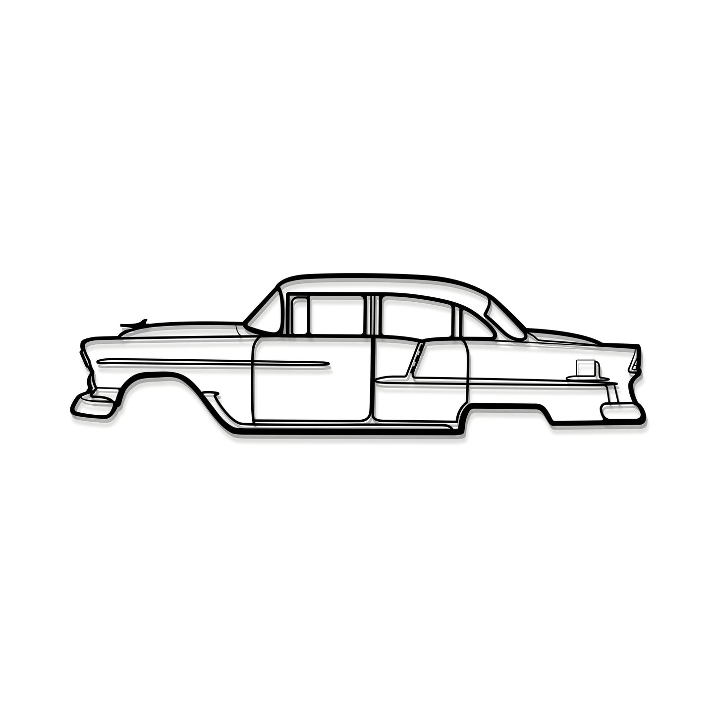 Detailed metal wall silhouette of 1955 Chevrolet Bel Air iconic model