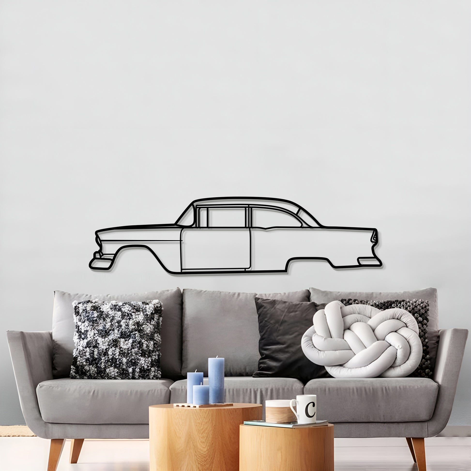 Chevrolet 150 Utility Sedan 1955 metal wall art in matte finish for man cave